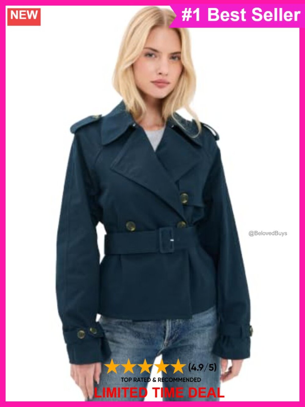 Cropped Trench Jacket Mid-Weight Gabardine Twill Collared Casual